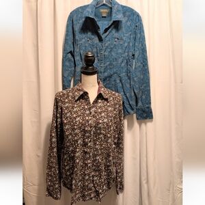 Two Eddie Bauer Women's Corduroy Button Down Shirts Size Large